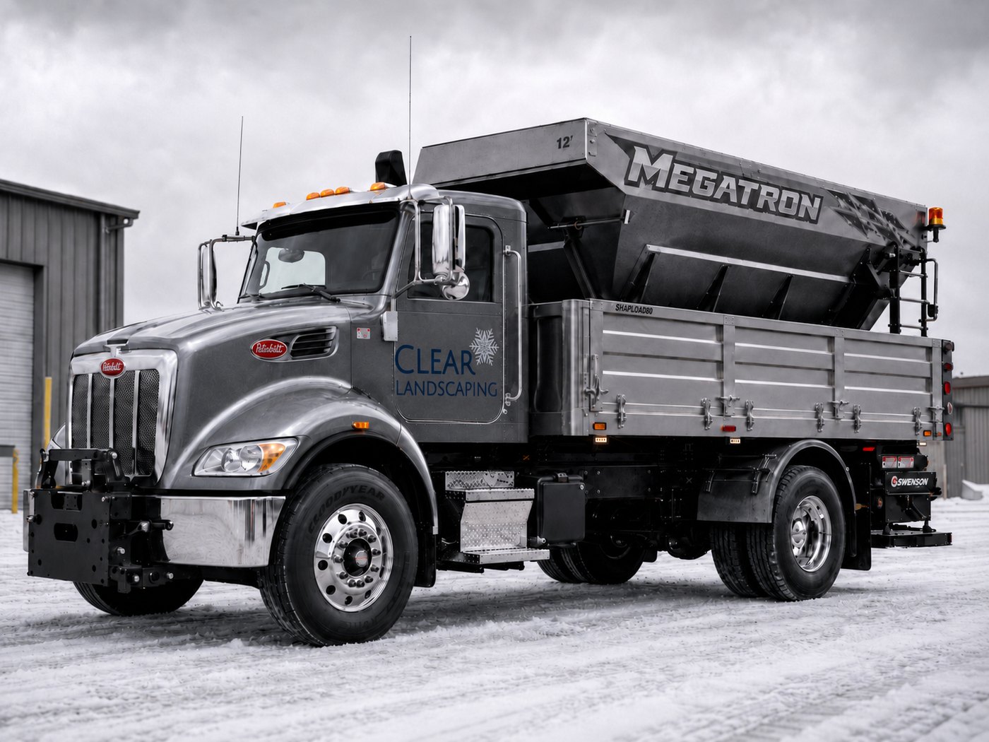 Megatron, a Peterbilt hooklift fitted with a 12-foot high-capacity spreader body